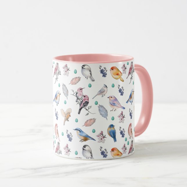 Caneca Padrão de Aves de primavera (Frente Esquerda)