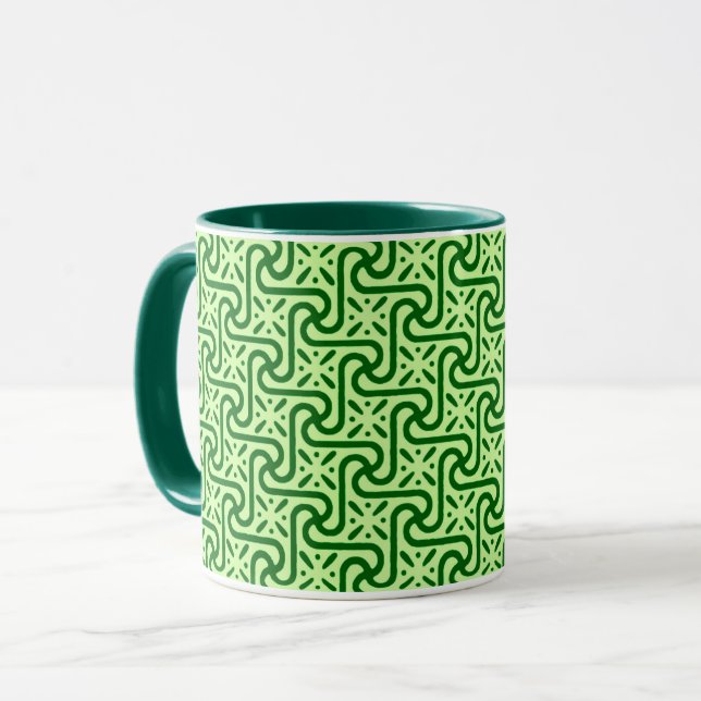 Caneca Padrão de azulejo egípcio, esmeralda e verde limão (Frente Esquerda)