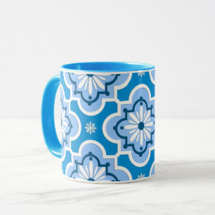 Caneca Padrão de azulejo marroquino - Azul e Branco