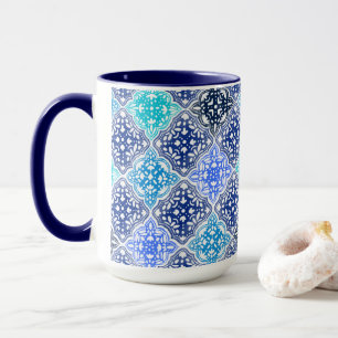 Caneca Padrão de Azulejo marroquino pintado com azul