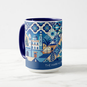 Caneca Padrão de Azulejos Azulejo de Nome Personalizado