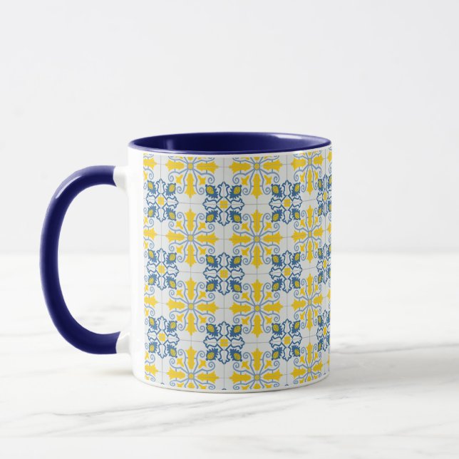 Caneca Padrão de azulejos bonito portugueses azuis e amar (Esquerda)