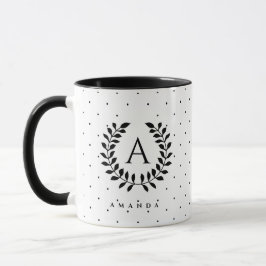 Caneca Padrão de Bolinhas Monograma Louro Preto e Branco