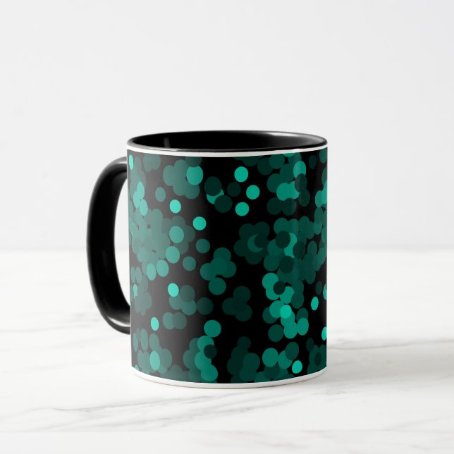 Caneca Padrão de bolinhas verde-turquesa em preto (Frente Esquerda)