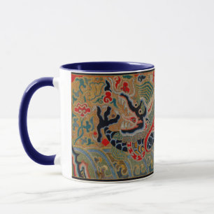 Caneca Padrão de bordado em seda de dragão chinês antigo