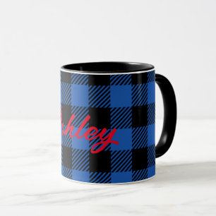 Caneca Padrão de Buffalo Checkered Azul Preto Personali