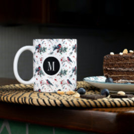 Caneca Padrão de Bull-finch e Red Berries no Natal