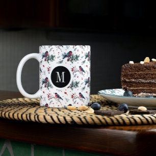 Caneca Padrão de Bull-finch e Red Berries no Natal