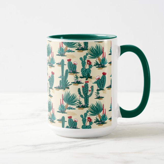 Caneca Padrão de Cactus Verde e Vermelho (Direita)