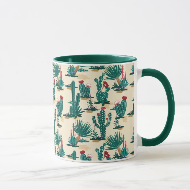 Caneca Padrão de Cactus Verde e Vermelho (Direita)