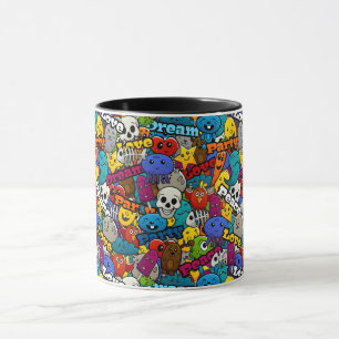 Caneca Padrão de Caracteres de Grafite Coloridos