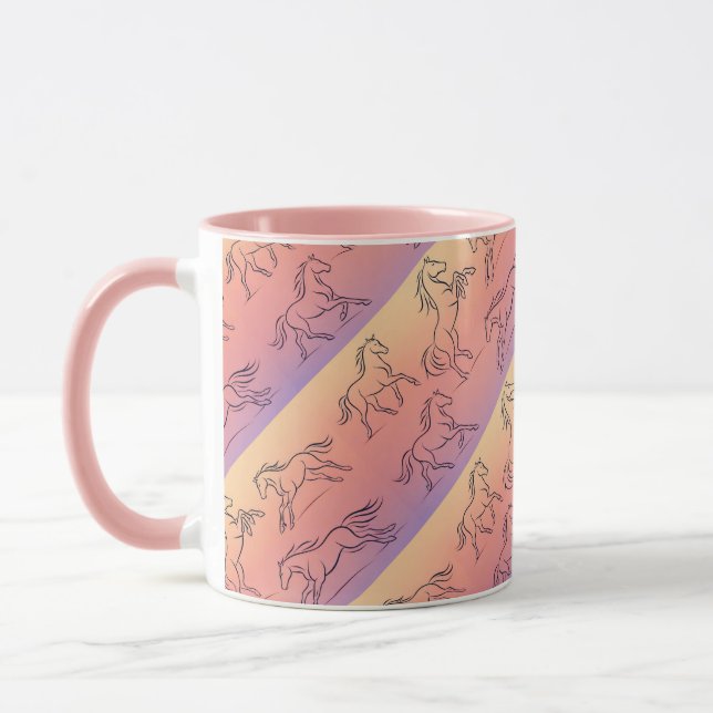 Caneca Padrão de Cavalo de Arte de Linha Diagonal Cavalos (Esquerda)