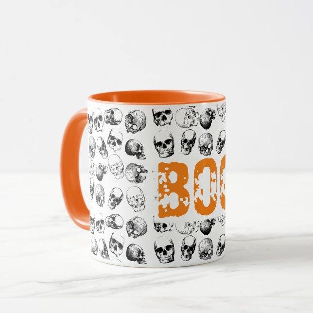 Caneca Padrão de Caveira de Bolinho Laranja Halloween Spo (Frente Esquerda)