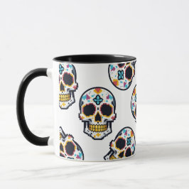 Caneca Padrão de Caveira Pixelada do Dia De Los Muertos