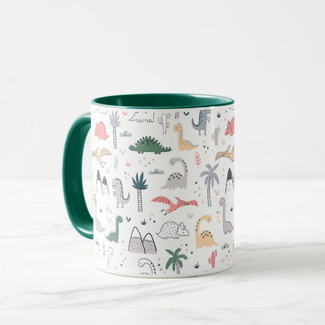 Caneca Padrão de Cena do Pastel Dinossauro Divertido (Frente Esquerda)