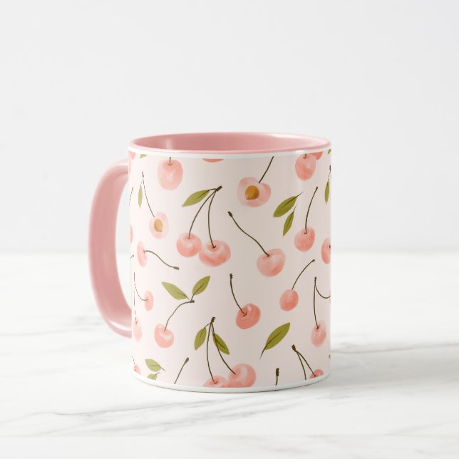 Caneca Padrão de Cereja de Aquarela (Frente Esquerda)