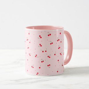 Caneca Padrão de Cereja Fofa   Sem Costura Estética Rosa