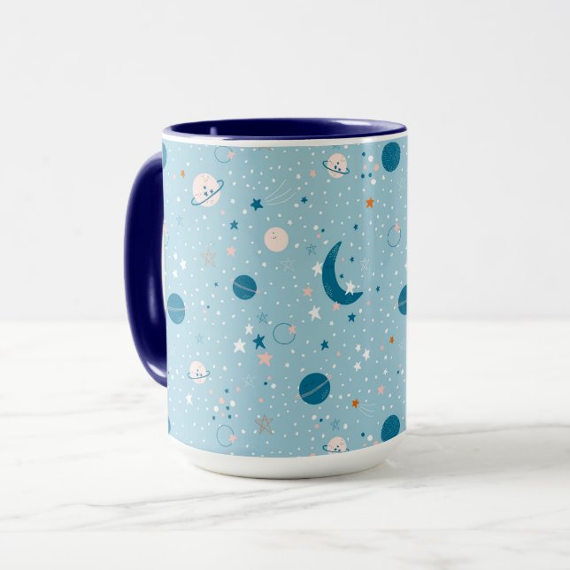 Caneca Padrão de Céu Azul e Espaço (Frente Esquerda)