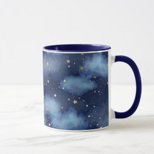 Caneca Padrão de Céu Azul Escuro das Estrelas Douradas da