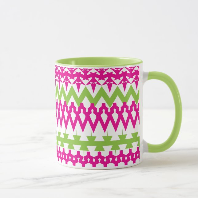 Caneca Padrão de Chevron Verde Rosa Quente (Direita)