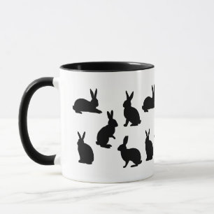 Caneca Padrão de Coelho Simples em Preto com Monograma Pe