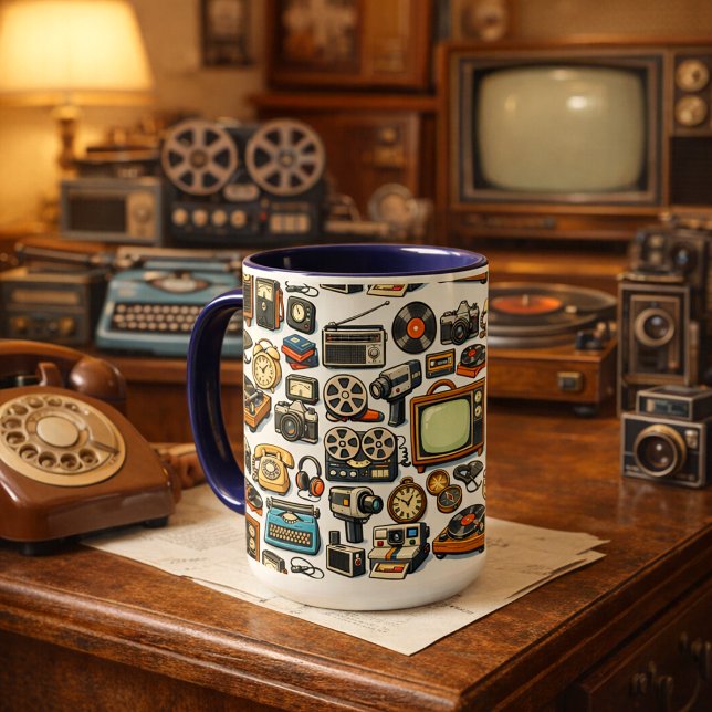 Caneca Padrão de Colagem de Dispositivos Analógicos Vinta (Criador carregado)
