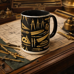 Caneca Padrão de colagem de ferramentas de desenho em lat