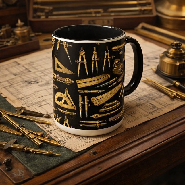 Caneca Padrão de colagem de ferramentas de desenho em lat (Criador carregado)