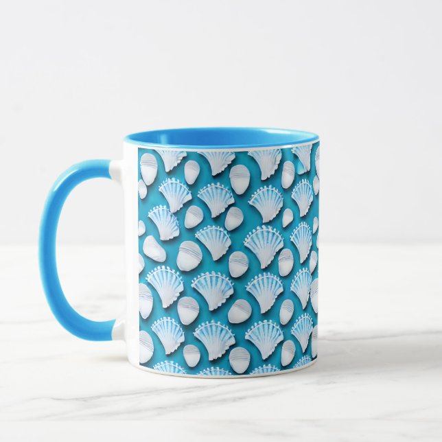 Caneca Padrão de conchas do oceano azul e branco (Esquerda)