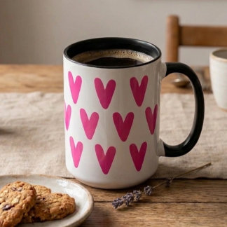 Caneca Padrão de Coração Rosa Vibrante
