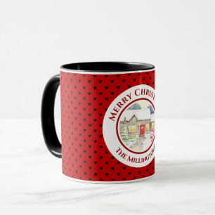 Caneca Padrão de Coração Vermelho Azul de Natal de Alg