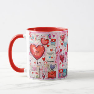 Caneca Padrão de Corações Cômicos e Letras de Amor