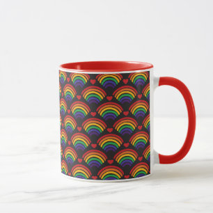 Caneca Padrão de Corações e Rainbows