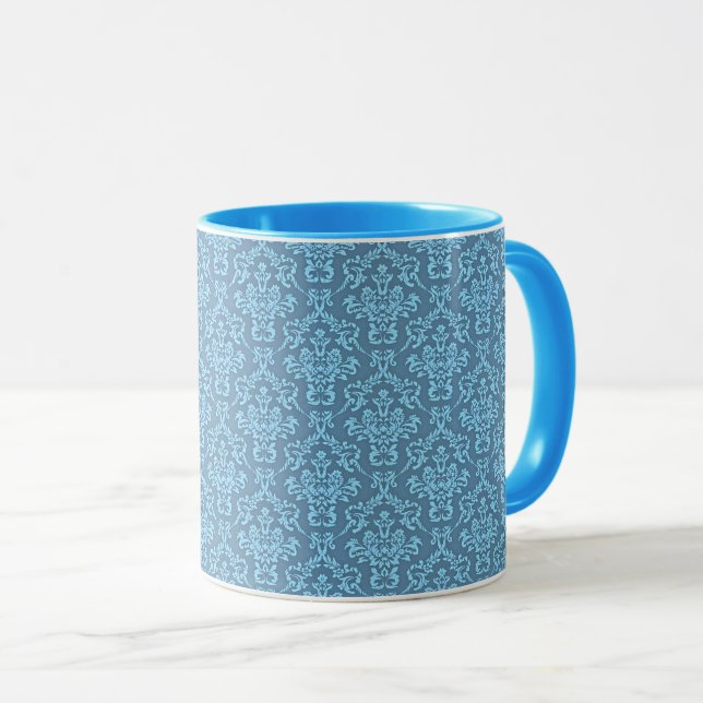 Caneca Padrão de Damasco Azul (Frente Esquerda)