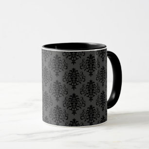 Caneca Padrão de Damasco Preto Cinza Gótico