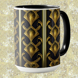 Caneca Padrão de deco de arte elegante em preto e ouro