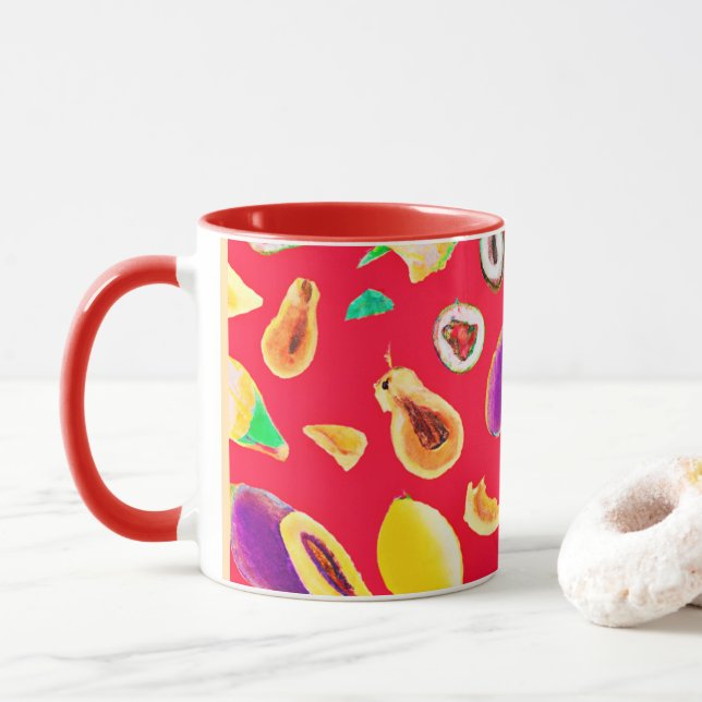 Caneca Padrão de Delícia de Fruta Vibrante (Com Donut)