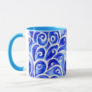 Caneca Padrão de Design de Abstrato azul e branco