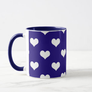 Caneca Padrão de Design de Coração de Amor Branco Azul