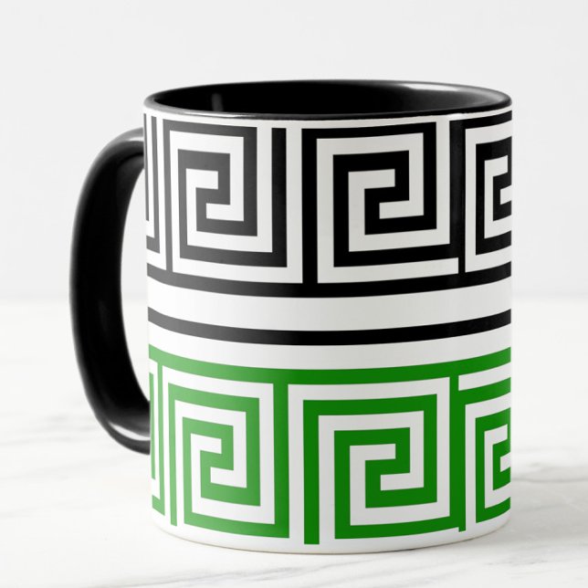Caneca Padrão de Design de Fret Key Grego Preto Verde Bra (Criador carregado)