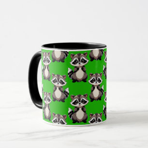 Caneca Padrão de Design de Guaxinim Verde