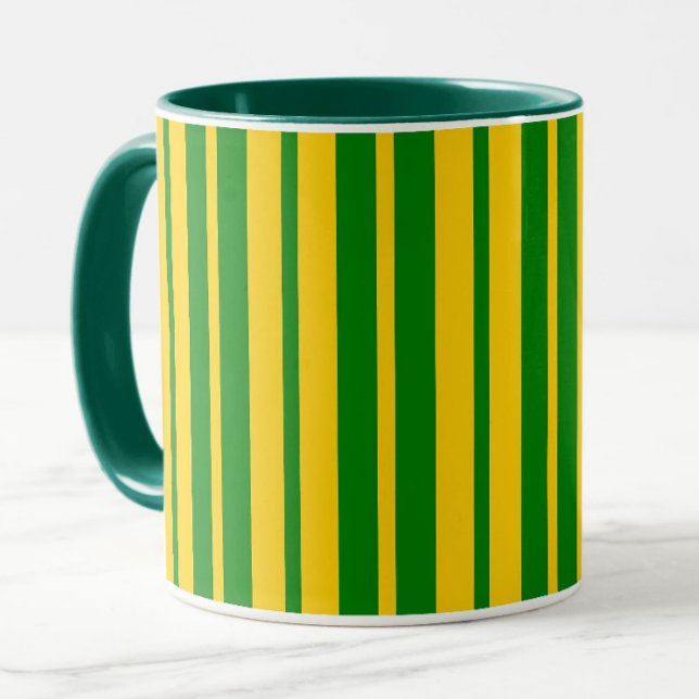 Caneca Padrão de Design de Listras Elegantes Amarelo Verd (Criador carregado)