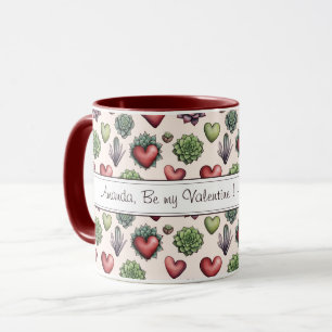 Caneca Padrão de Dia de os namorados de Aquarela Suculent