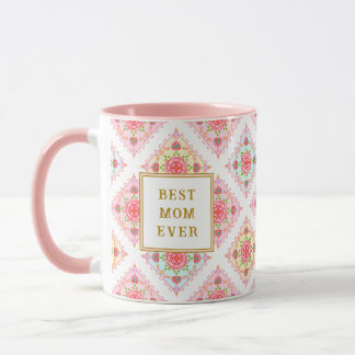 Caneca Padrão de Diamante Floral Rosa Doce