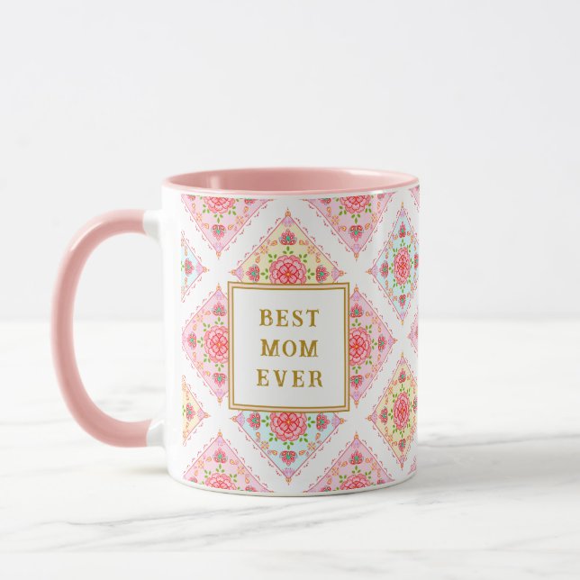 Caneca Padrão de Diamante Floral Rosa Doce (Esquerda)