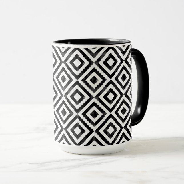 Caneca Padrão de Diamante Preto e Branco da Cobra d'Água (Frente Esquerda)