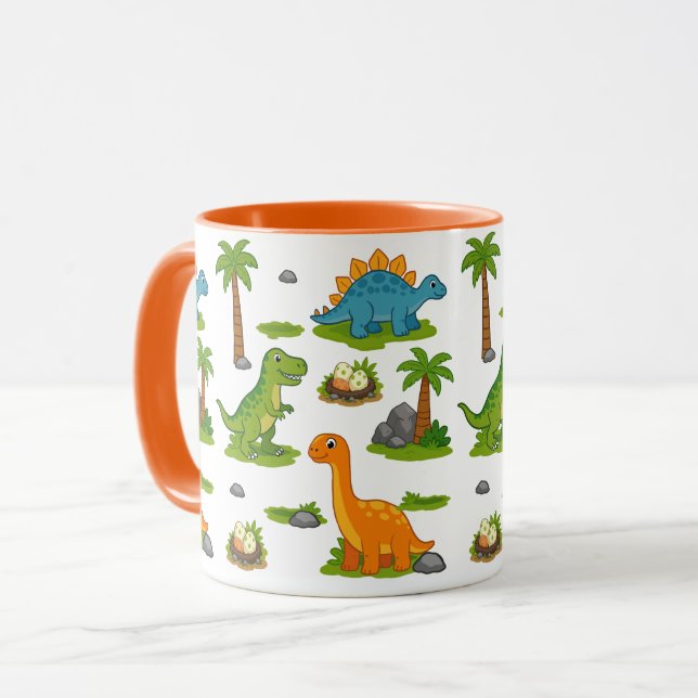 Caneca Padrão de Dinossauro Fofo para Crianças  (Frente Esquerda)