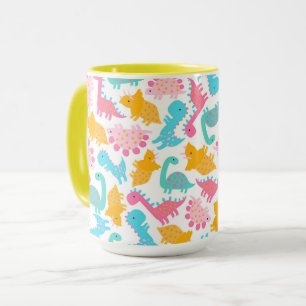 Caneca Padrão de Dinossauro Rosa e Teal Divertido