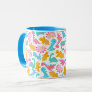 Caneca Padrão de Dinossauro Rosa e Teal Divertido