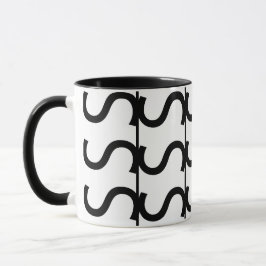 Caneca Padrão de distribuição de ondas preto e branco